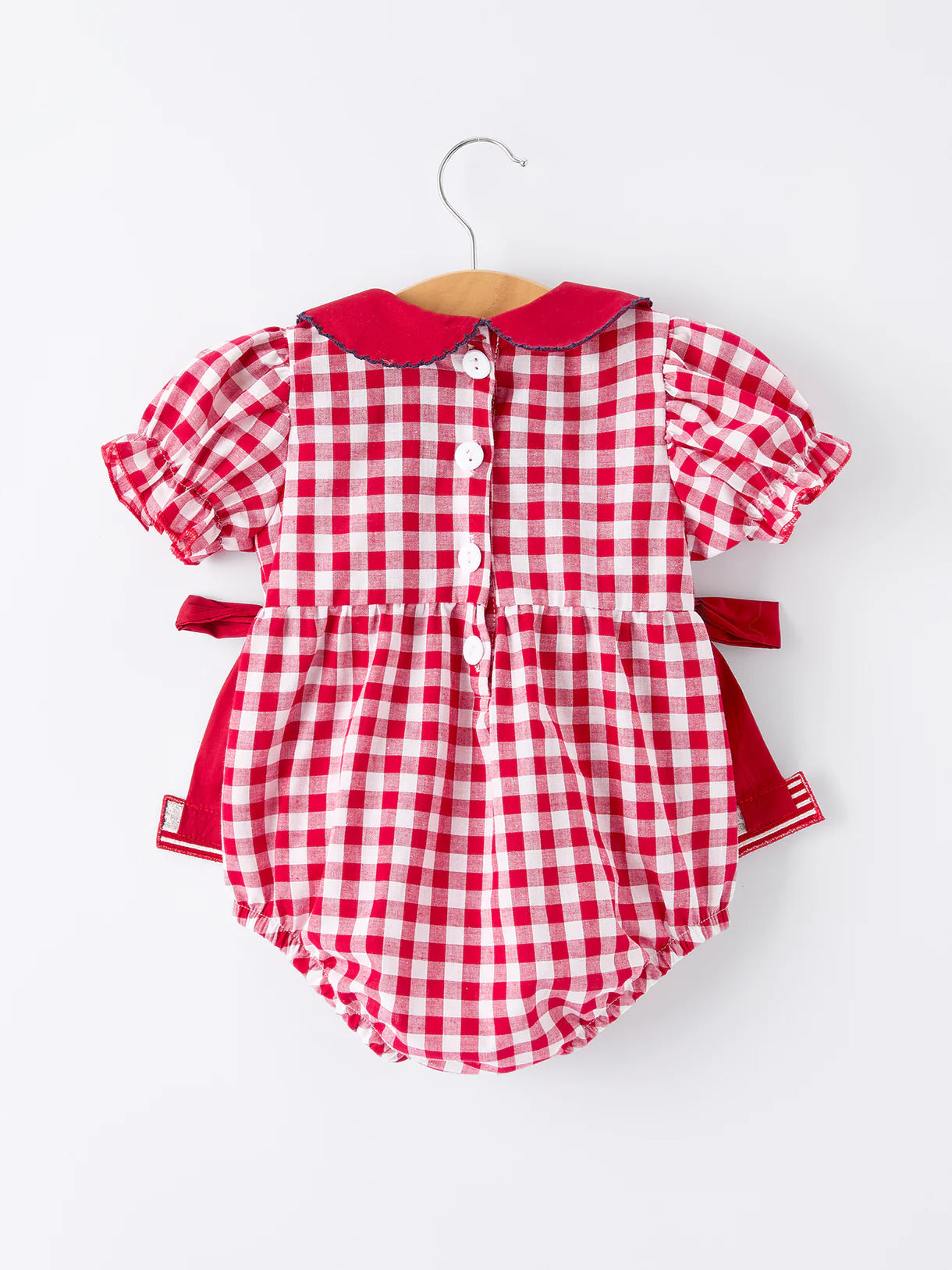 4th of July Flag Plaid Girls Peter Pan Collar Romper with Bow