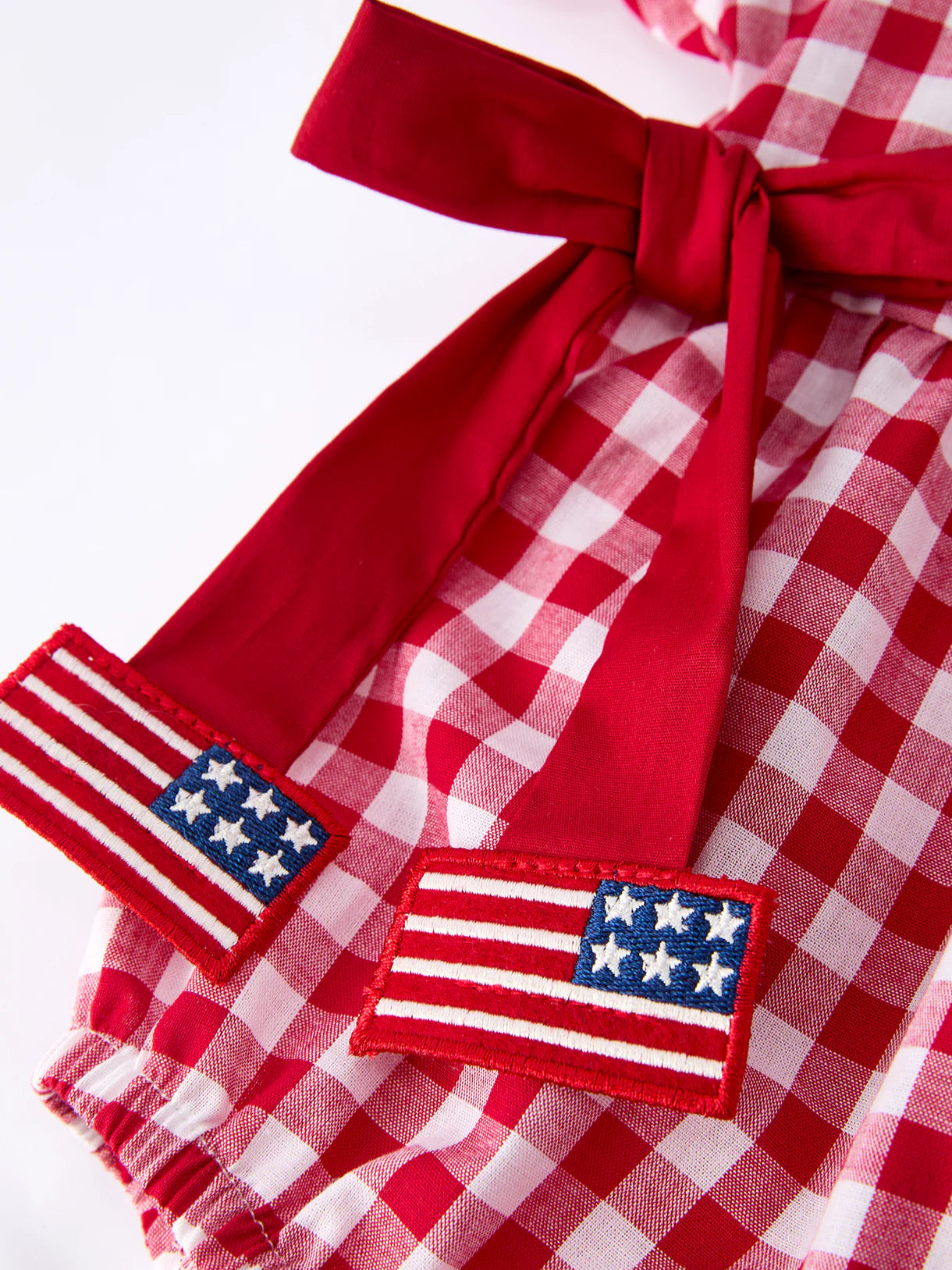 4th of July Flag Plaid Girls Peter Pan Collar Romper with Bow