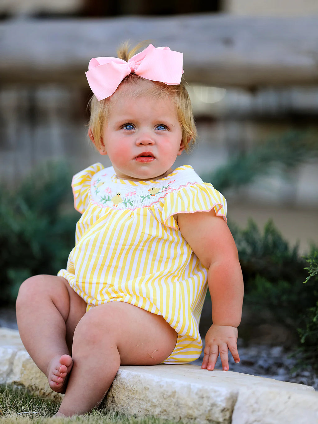 Spring & Summer Chick Floral Embroidery Smocked Romper for Girls
