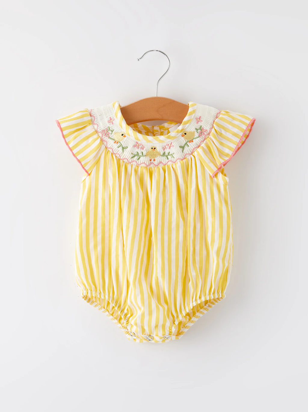 Spring & Summer Chick Floral Embroidery Smocked Romper for Girls
