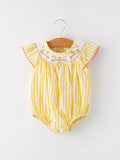 Spring & Summer Chick Floral Embroidery Smocked Romper for Girls