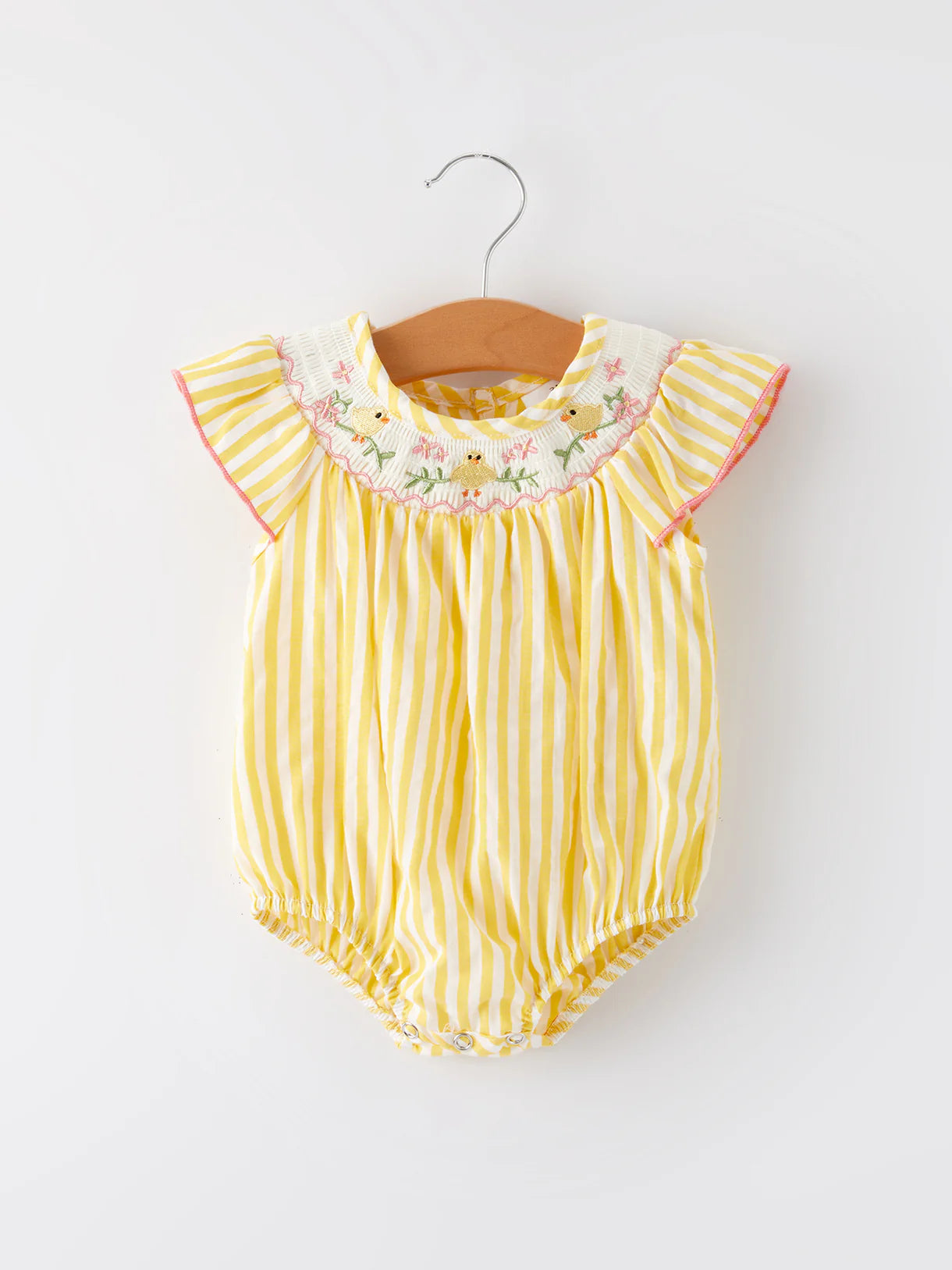 Spring & Summer Chick Floral Embroidery Smocked Romper for Girls