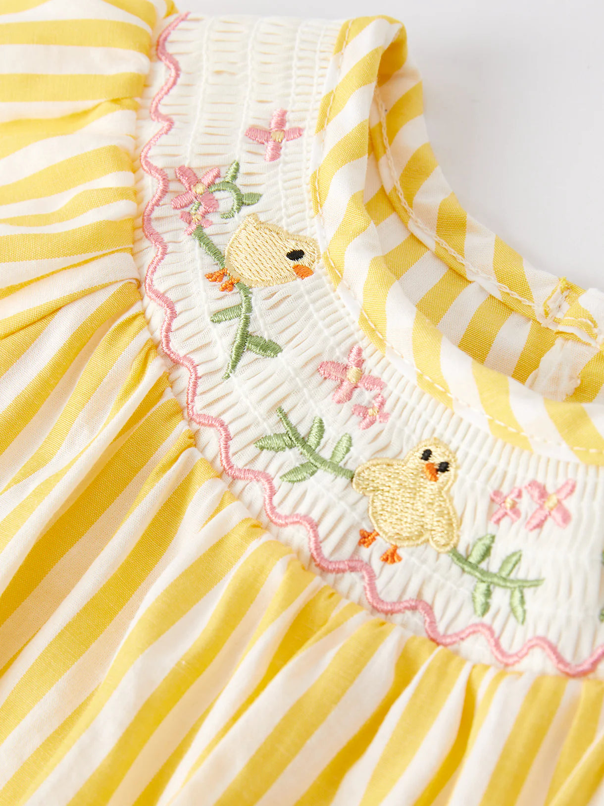 Spring & Summer Chick Floral Embroidery Smocked Romper for Girls