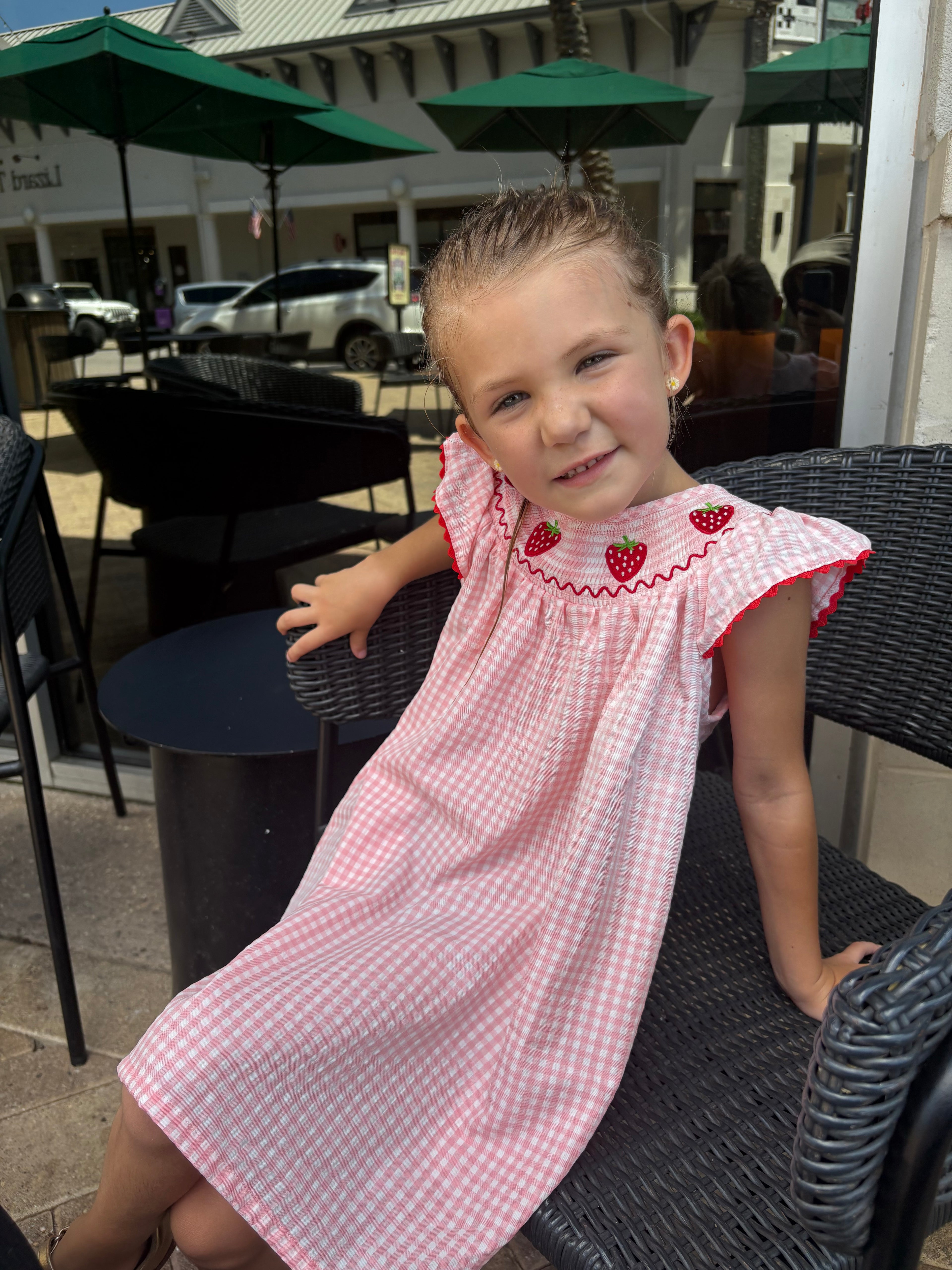 Baby Girls Strawberry Embroidered Plaid Smocked Dress