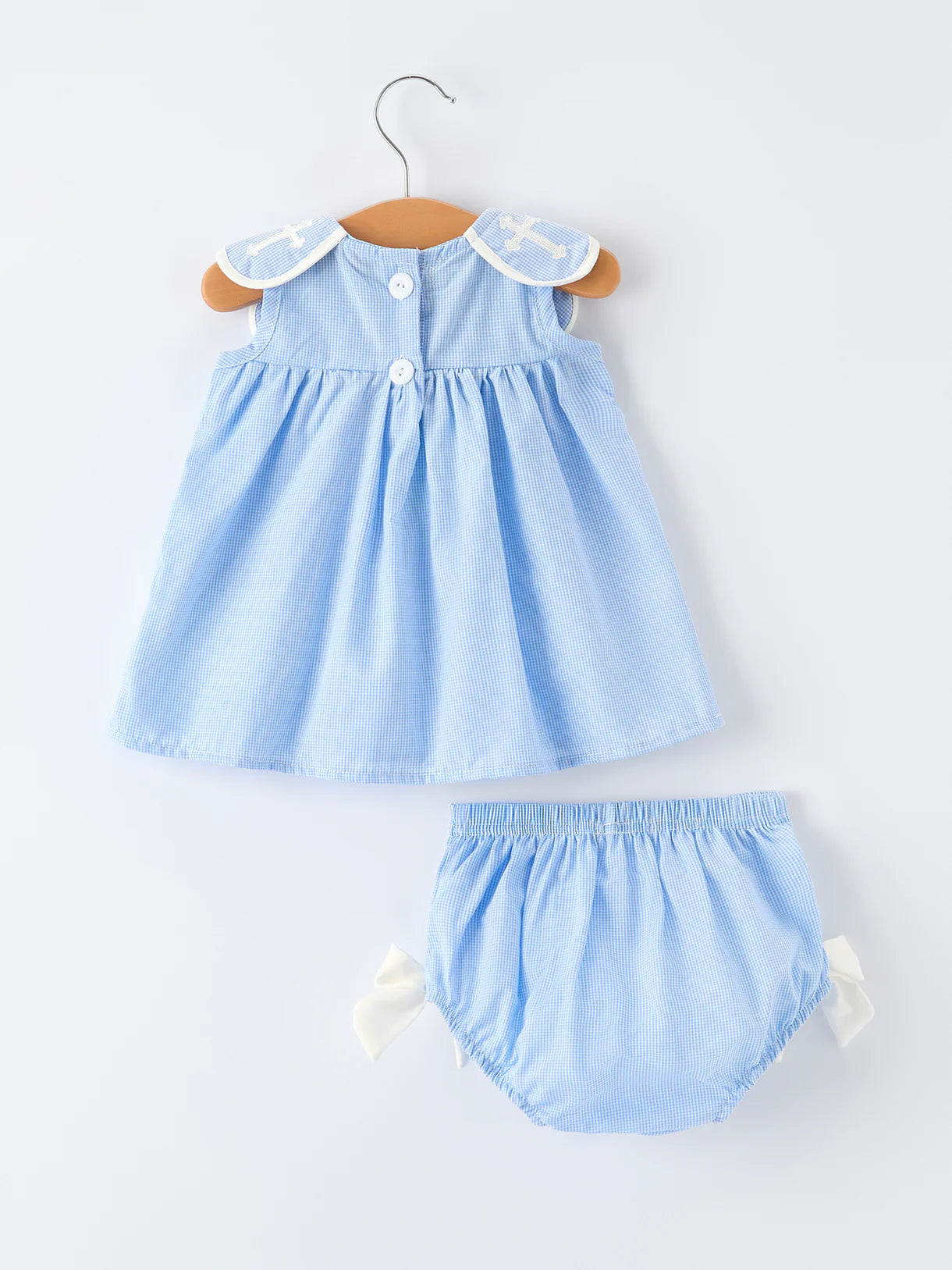 Blue Petal Peter Pan Collar Christening Bloomer Set for Baby Girls