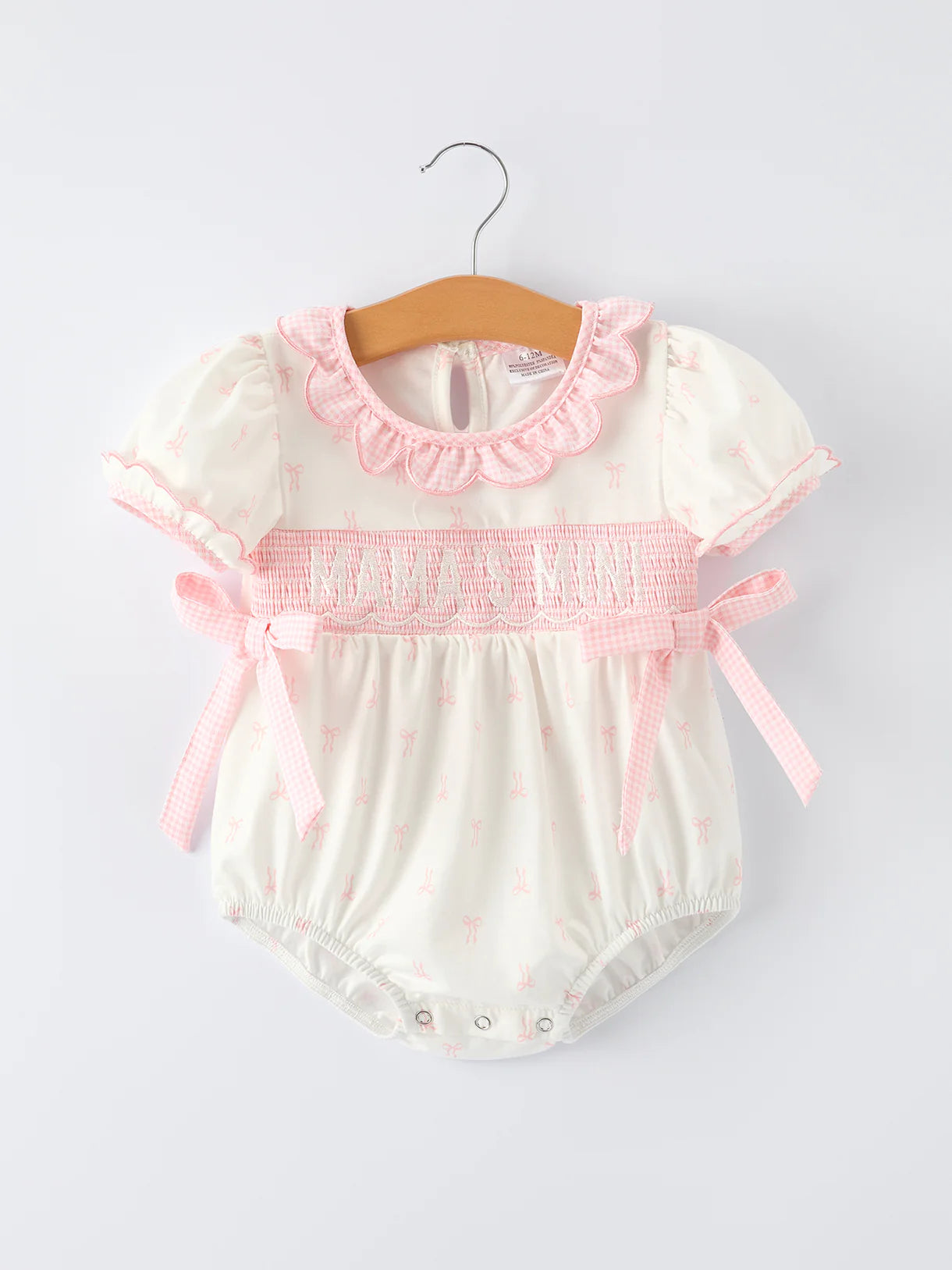 “MAMA’S MINI” Smocked Bow Ruffle Romper