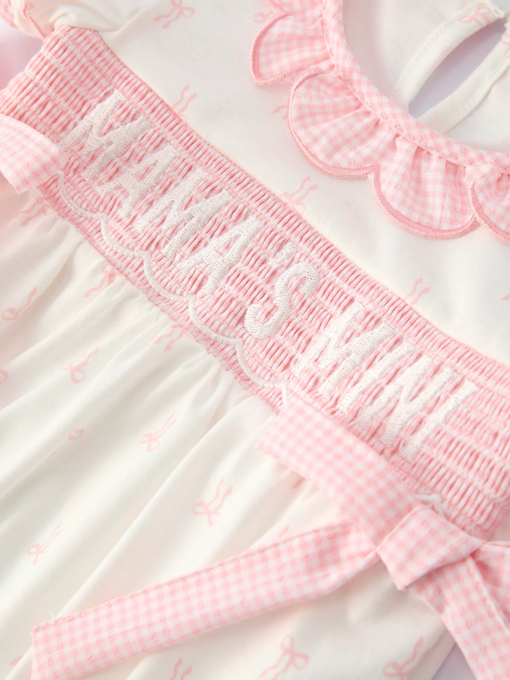 “MAMA’S MINI” Smocked Bow Ruffle Romper
