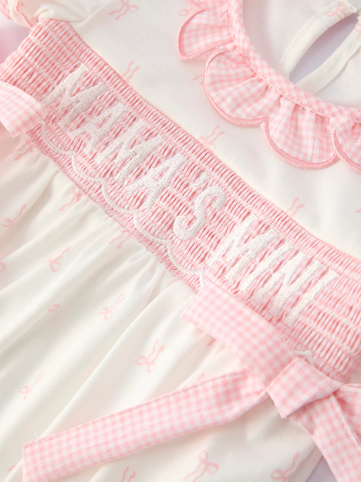 “MAMA’S MINI” Smocked Bow Ruffle Romper