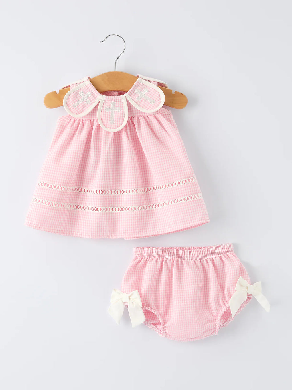 Pink Smocked Church Christening Bishop Bloomer Set for Baby Girls