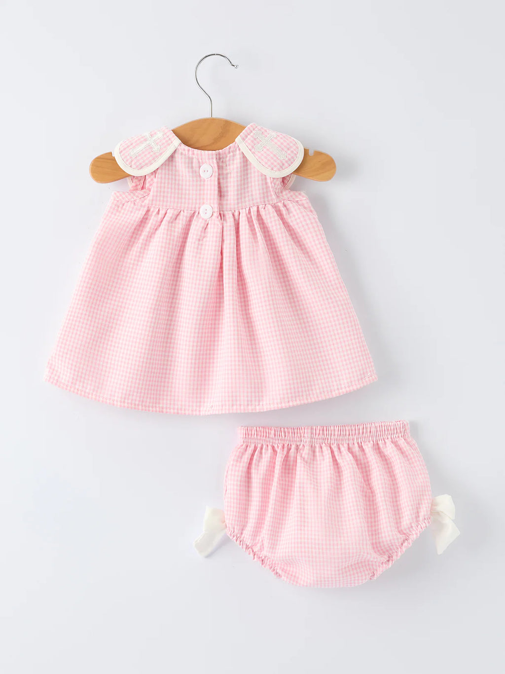 Pink Smocked Church Christening Bishop Bloomer Set for Baby Girls