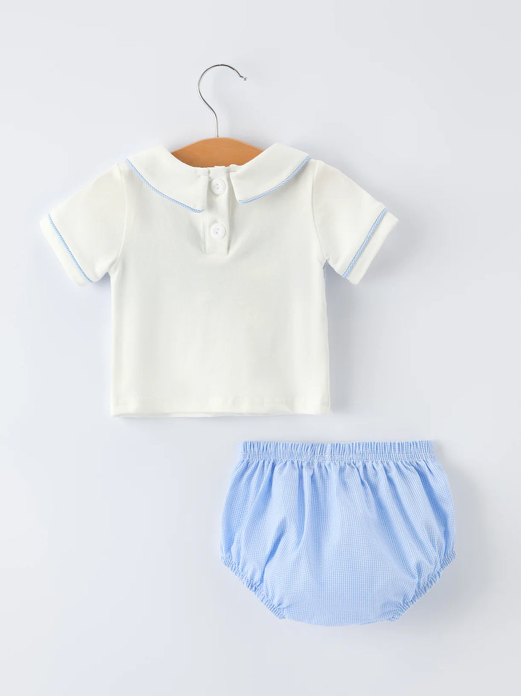 Blue Smocked Church Christening Bishop Bloomer Set for Baby Boys