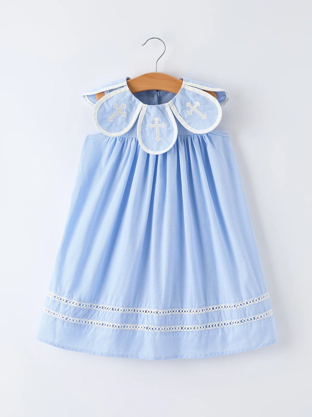 Blue Petal Peter Pan Collar Bishop Christening Dress for Girls