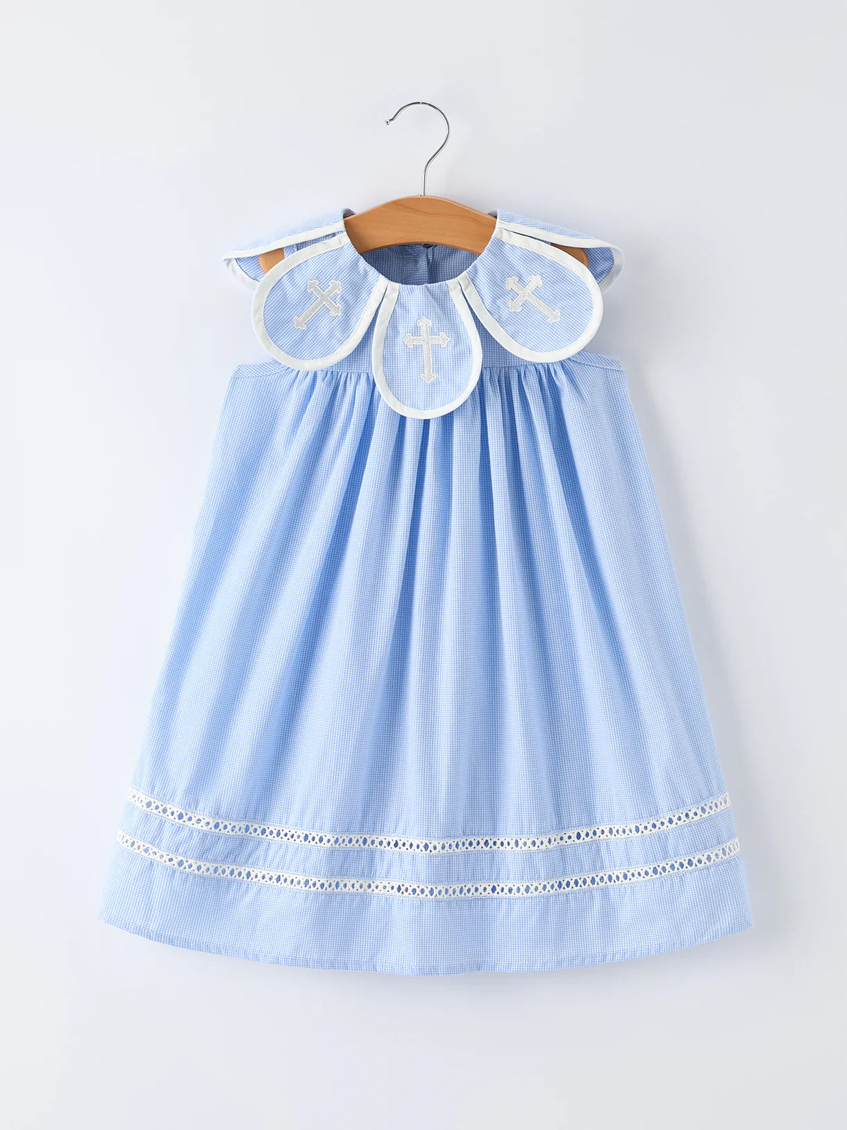 Blue Petal Peter Pan Collar Bishop Christening Dress for Girls