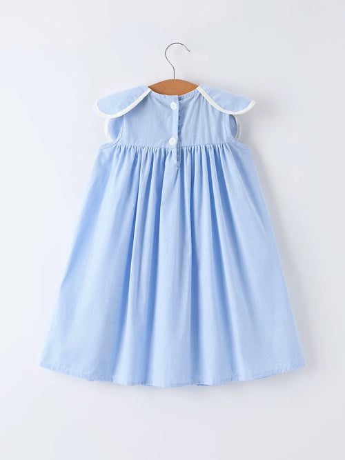Blue Petal Peter Pan Collar Bishop Christening Dress for Girls