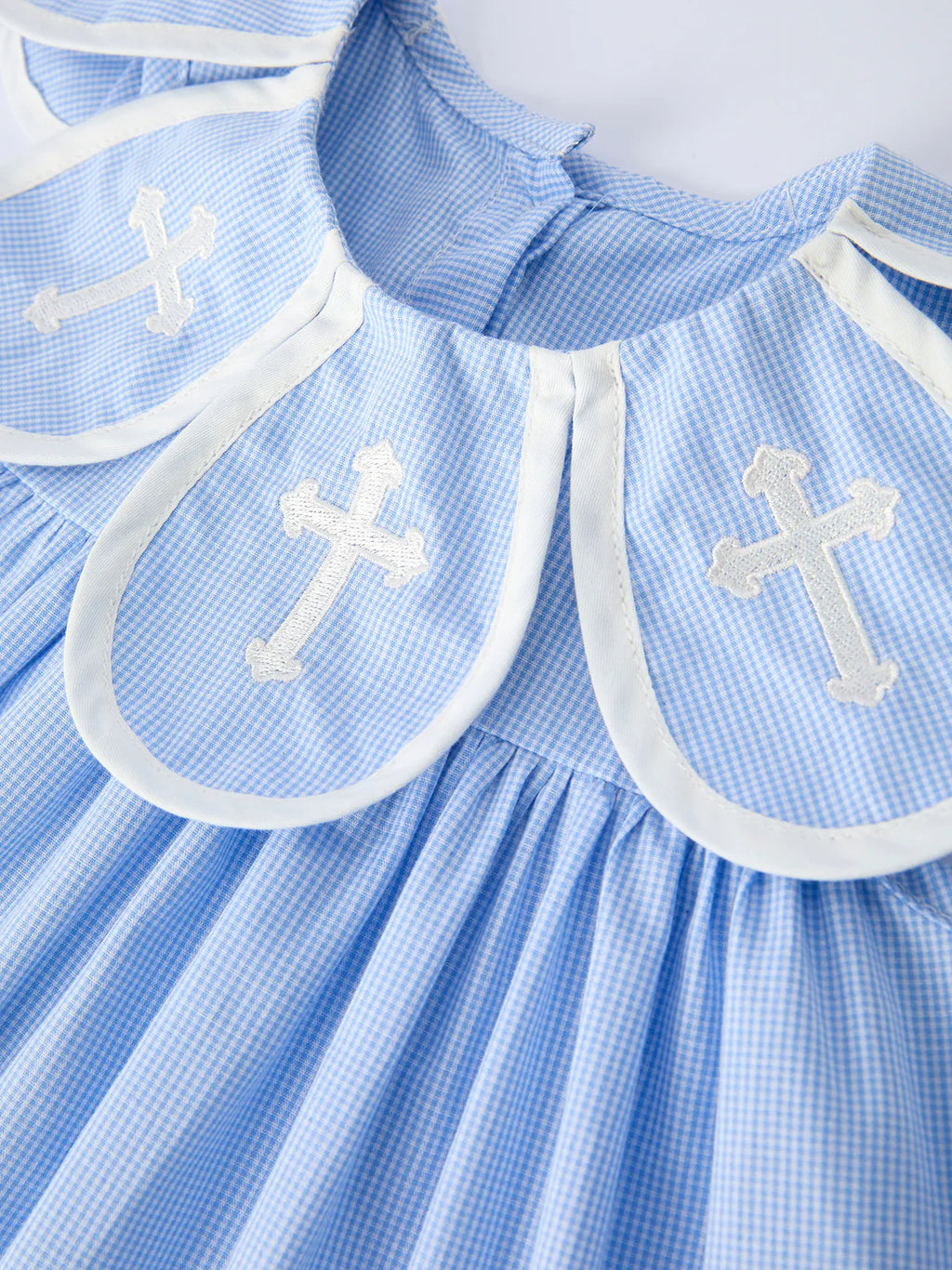 Blue Petal Peter Pan Collar Bishop Christening Dress for Girls