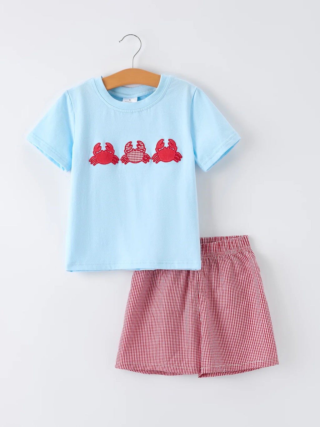 Crab Appliqué Boy Top and Plaid Shorts Set