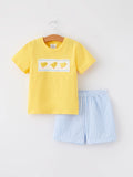 Spring & Summer Embroidered Chicken Short Sleeve and Shorts Set for Boys