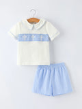Blue Smocked Church Christening Bishop Set for Toddler Boys