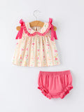 Spring Floral Bow Ruffle Girls Bloomer Set