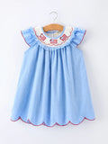4th of July American Flag Girls Dress with Ruffle Collar & Scallop Hem
