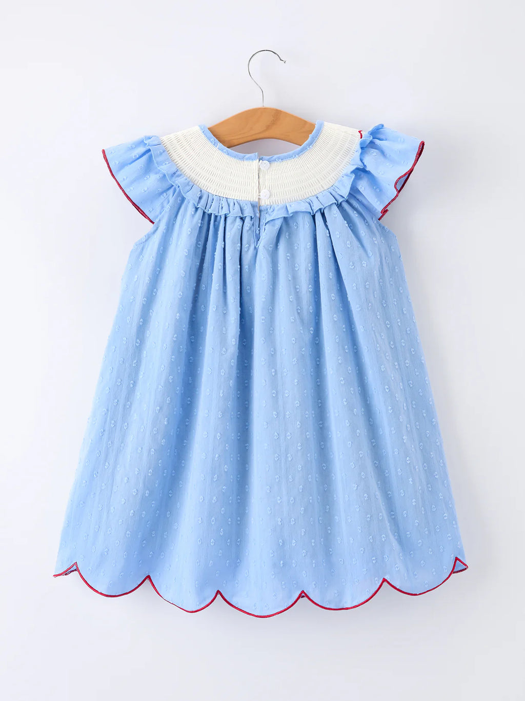 4th of July American Flag Girls Dress with Ruffle Collar & Scallop Hem