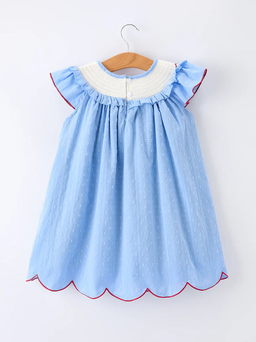 4th of July American Flag Girls Dress with Ruffle Collar & Scallop Hem