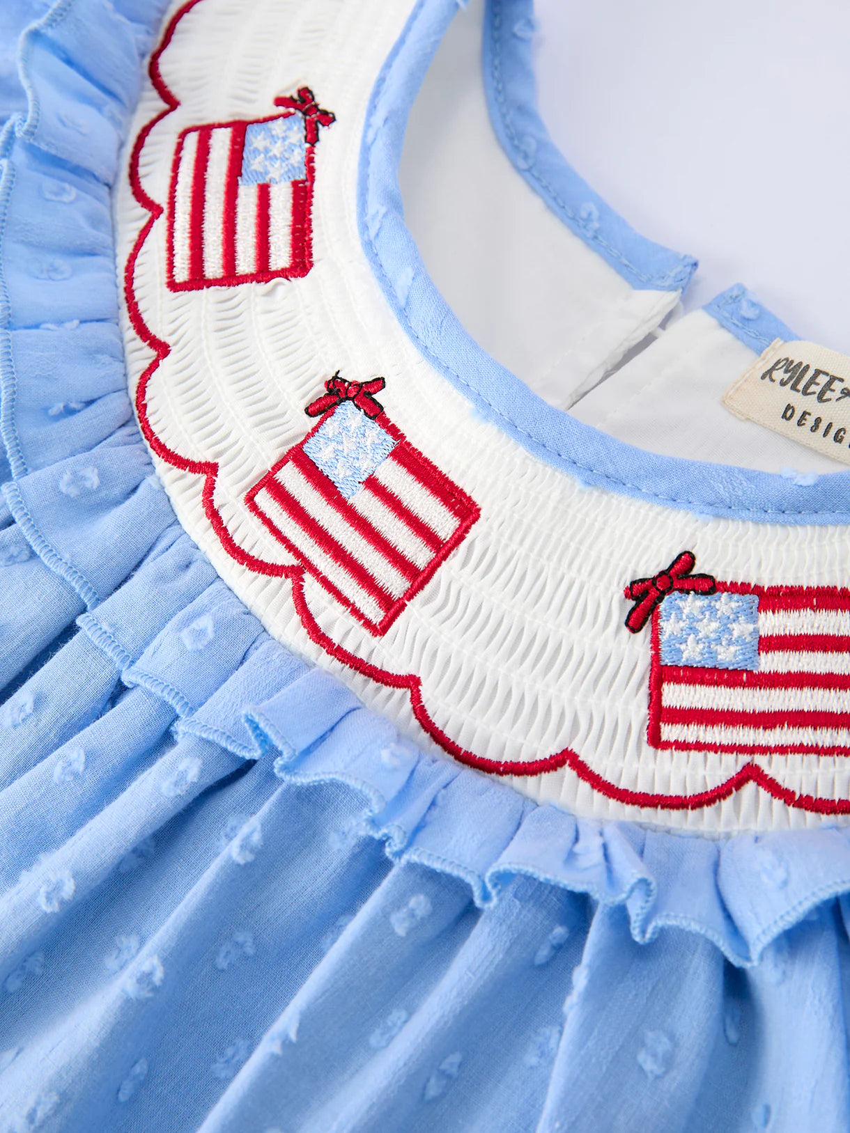 4th of July American Flag Girls Dress with Ruffle Collar & Scallop Hem