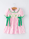Spring Golf Embroidered Smocked Bow Dress for Girls