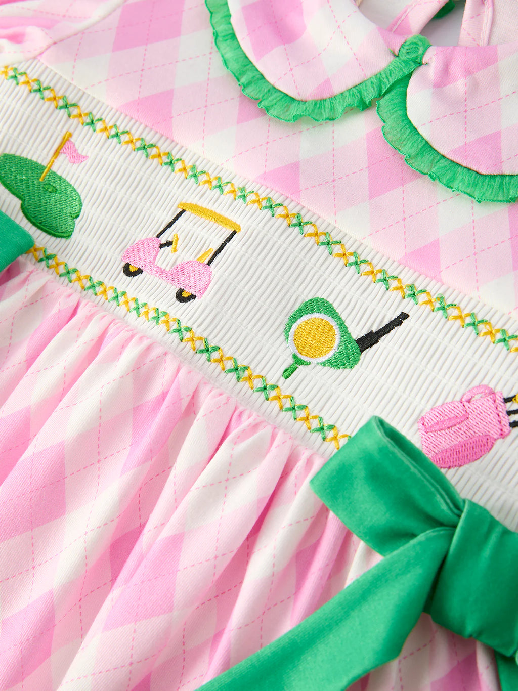 Spring Golf Embroidered Smocked Bow Dress for Girls