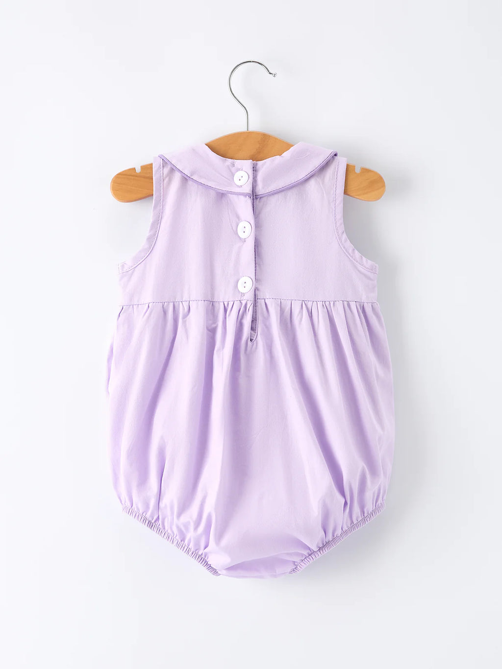 Floral Embroidered Girls Romper with Lavender Peter Pan Collar