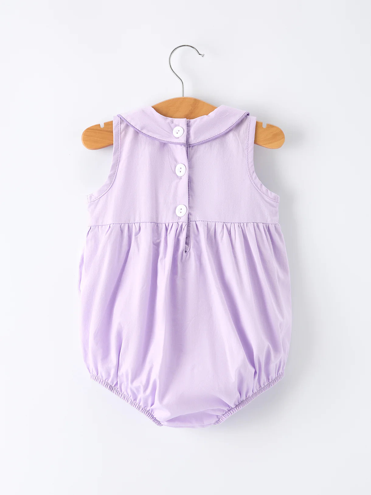 Floral Embroidered Girls Romper with Lavender Peter Pan Collar