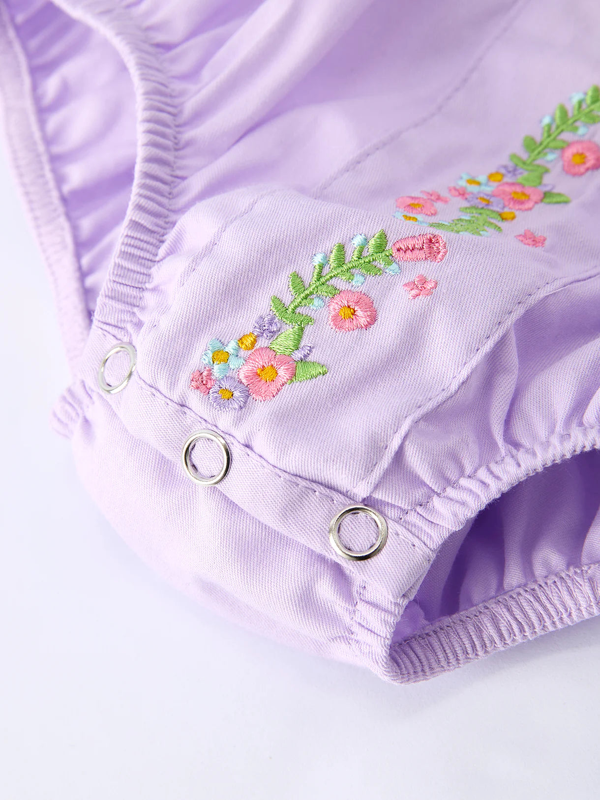 Floral Embroidered Girls Romper with Lavender Peter Pan Collar