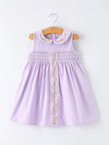 Floral Embroidered Girls Dress with Lavender Peter Pan Collar