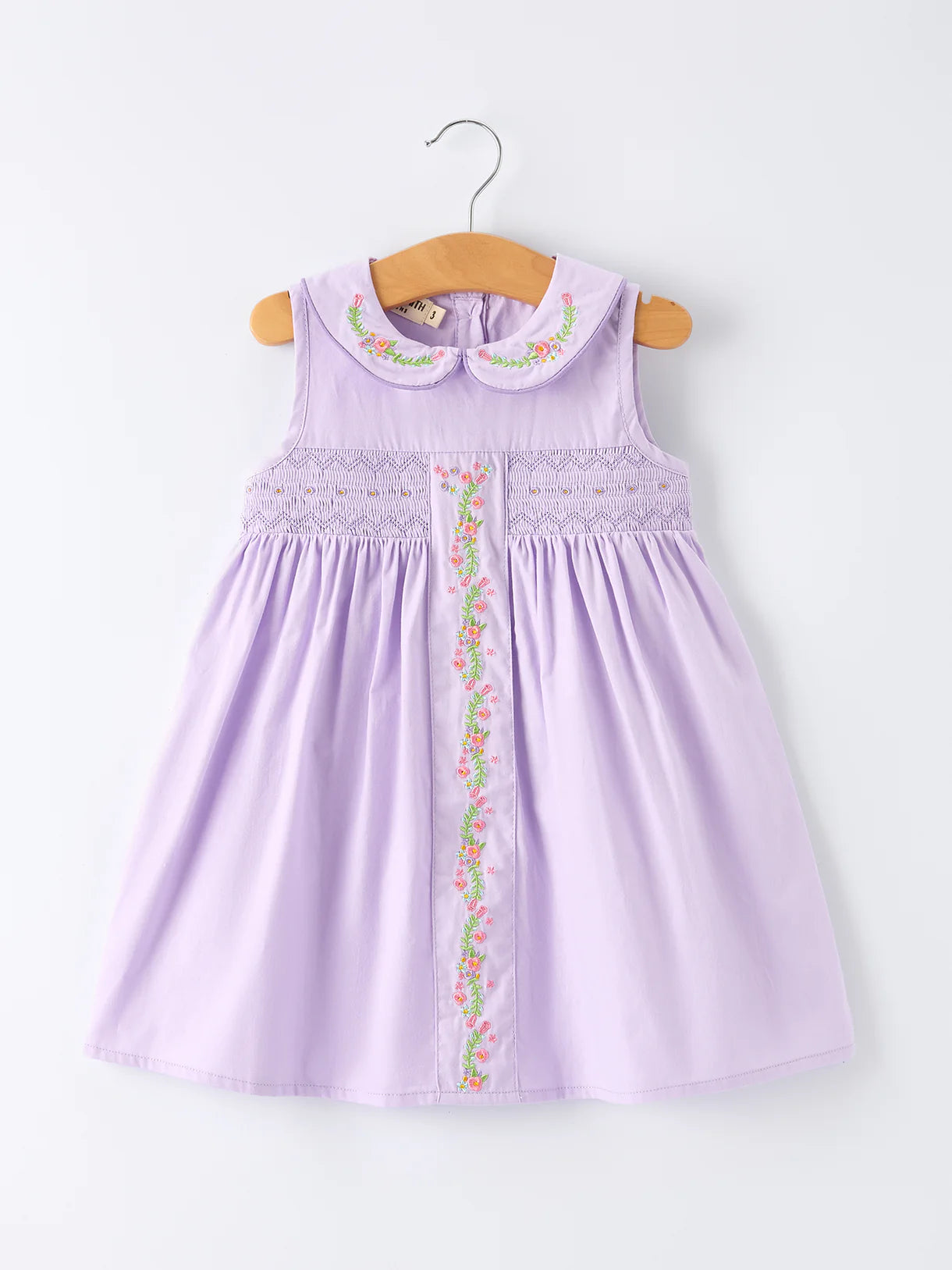 Floral Embroidered Girls Dress with Lavender Peter Pan Collar