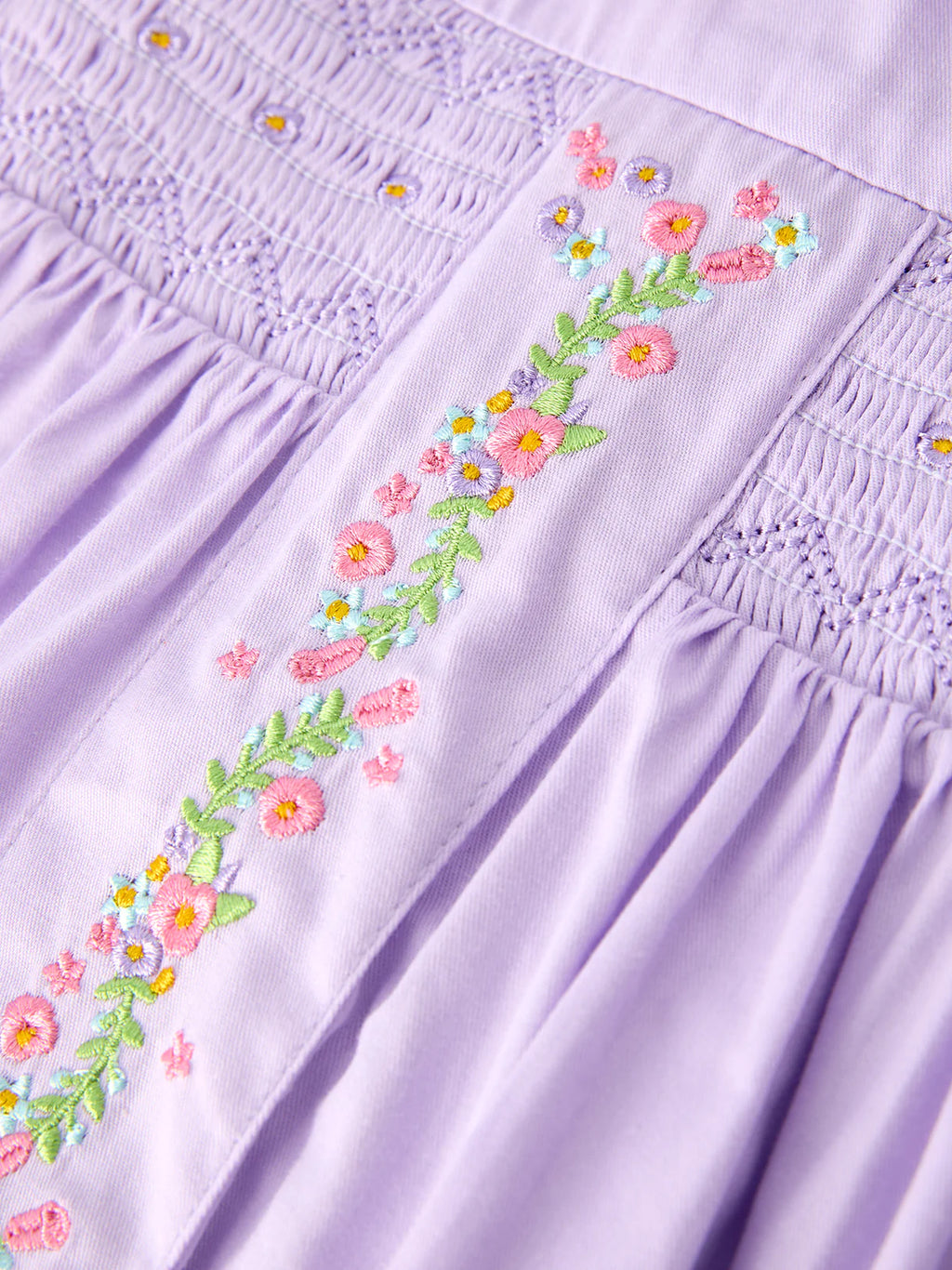 Floral Embroidered Girls Dress with Lavender Peter Pan Collar