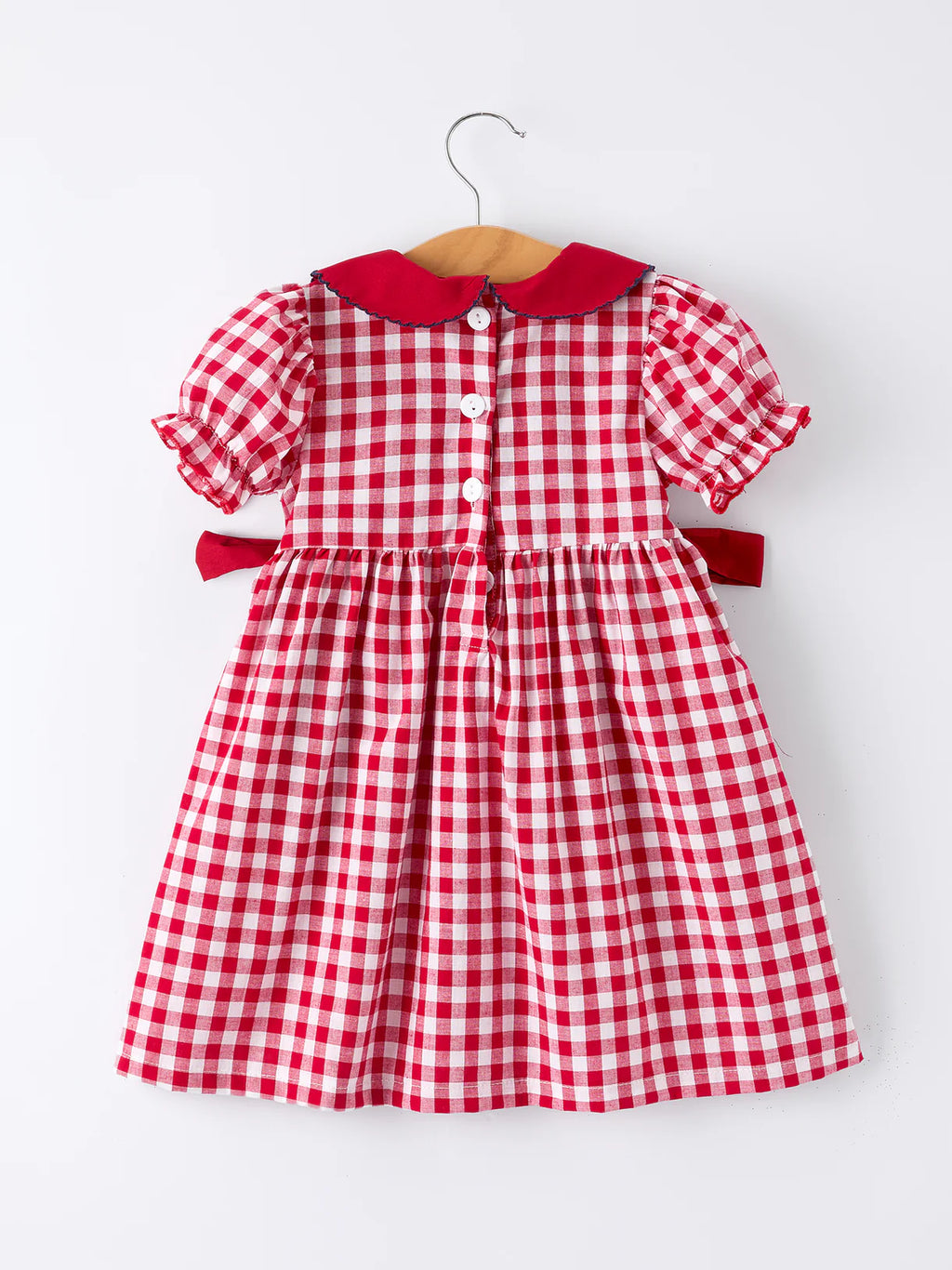 4th of July Flag Plaid Girls Peter Pan Collar Dress with Bow