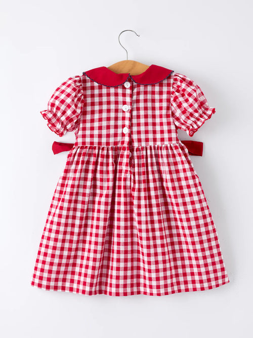 4th of July Flag Plaid Girls Peter Pan Collar Dress with Bow